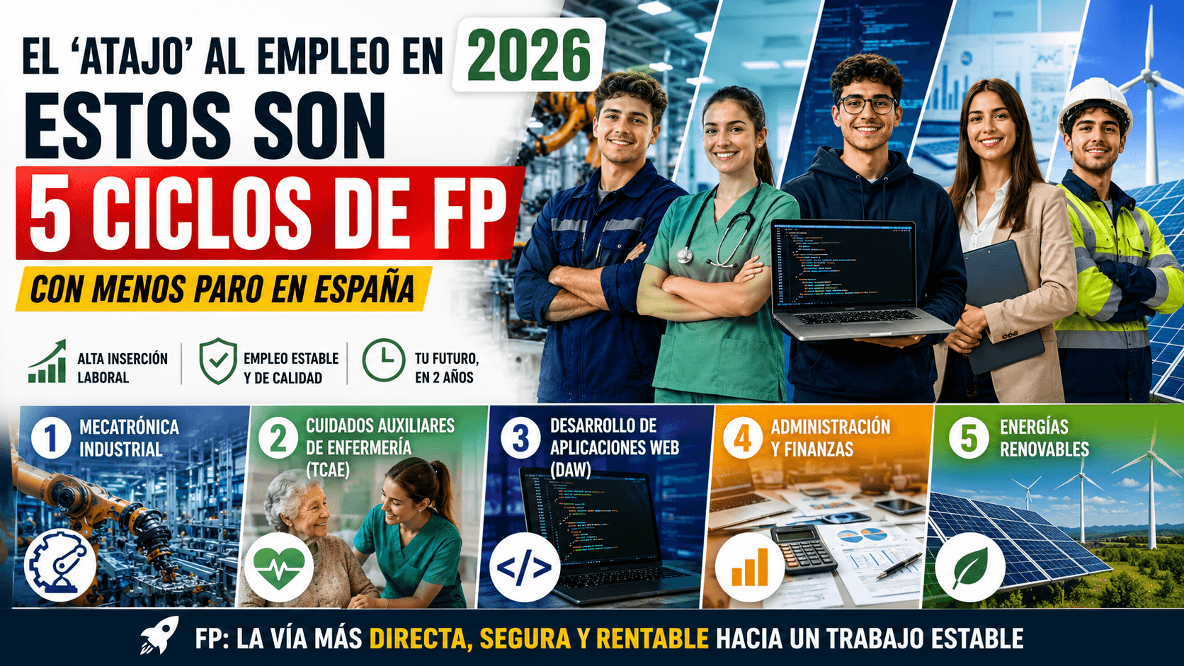 Los 5 Ciclos de FP con menos paro en España
